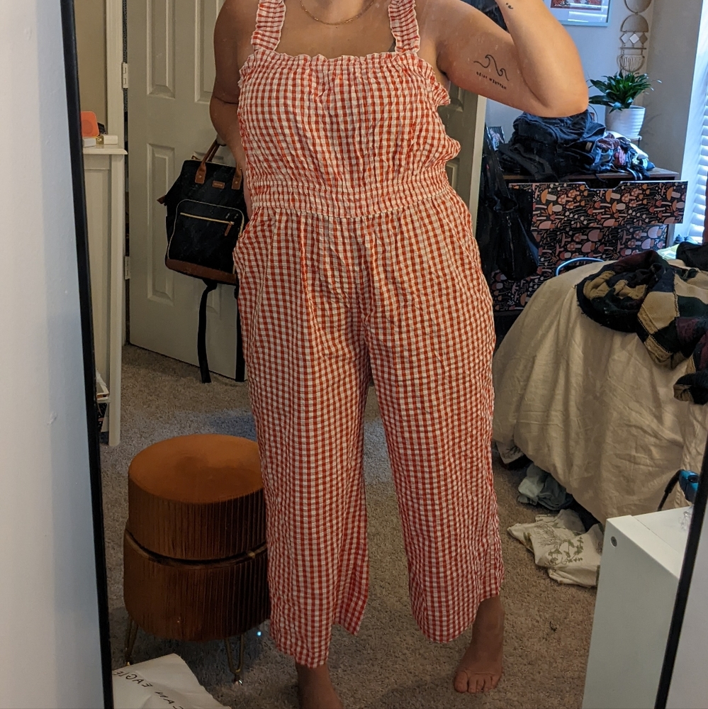Red & white gingham jumpsuit vintage inspired